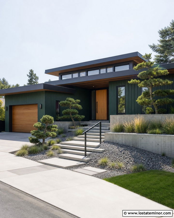 Hunter Green House With Floating Concrete Steps - 30 Hunter Green House Design With Steps Ideas