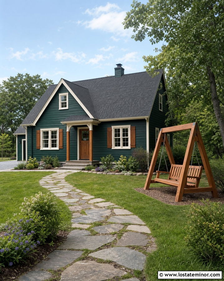 Hunter Green House With Freestanding Yard Swing - 30 Hunter Green House Design With Swing Ideas
