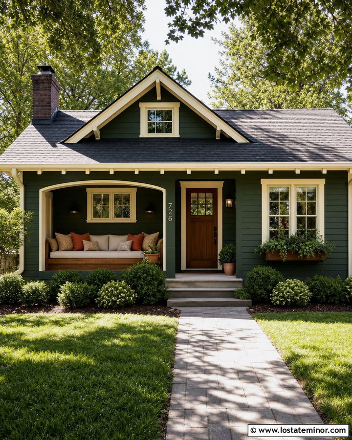 Hunter Green House With Front Porch Daybed Nook - 30 Hunter Green House Design With Daybed Ideas