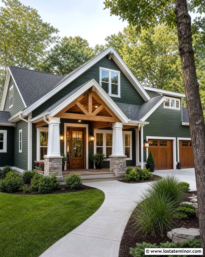 Hunter Green House With Gabled Front Porch - 30 Hunter Green House Design With Gables Ideas