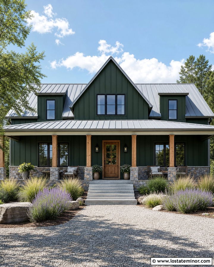 Hunter Green House With Galvanized Metal Roof - 30 Hunter Green House Design With Roof Ideas