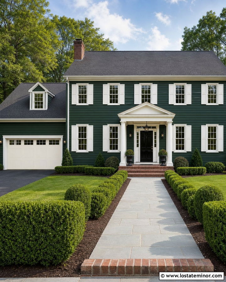 Hunter Green House With Garage Door Windows - 30 Hunter Green House Design With Garage Door Ideas