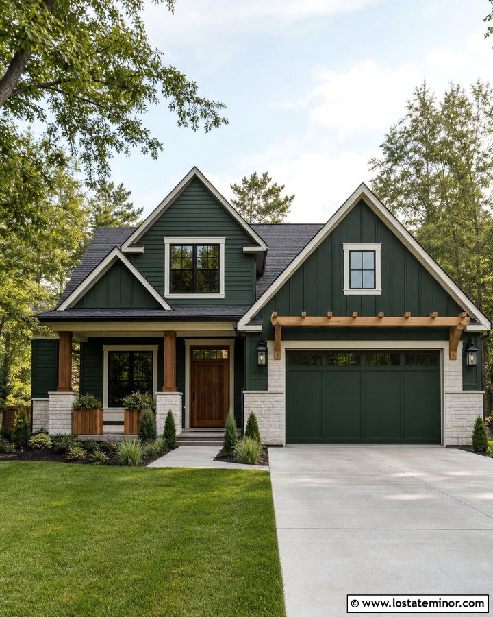 Hunter Green House With Garage Pergola - 30 Hunter Green House Design With Pergola Ideas