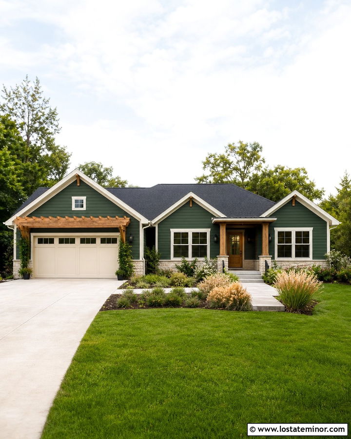 Hunter Green House With Garage Pergola - 30 Hunter Green House Design With Garage Door Ideas
