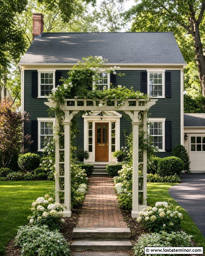 Hunter Green House With Garden Pergola - 30 Hunter Green House Design With Pergola Ideas
