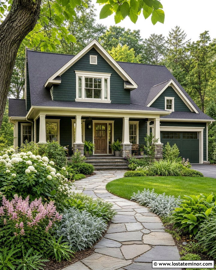 Hunter Green House With Garden Walkway - 30 Hunter Green House Design With Walkway Ideas