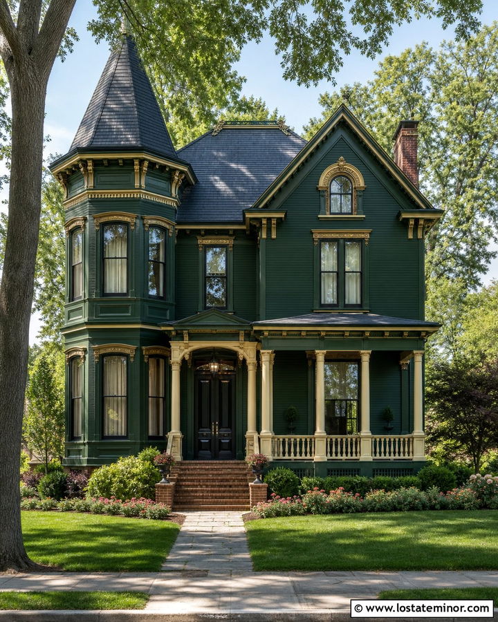 Hunter Green House With Gold Trim And Black Door - 30 Hunter Green House Design With Trim Ideas