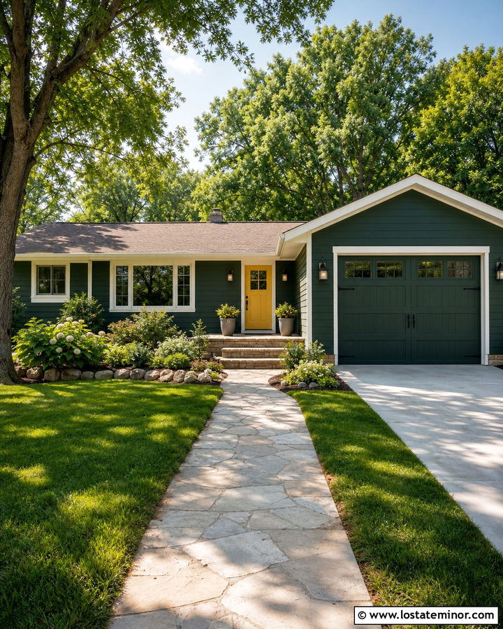 Hunter Green House With Golden Yellow Front Door - 30 Hunter Green House Design With Front Door Ideas