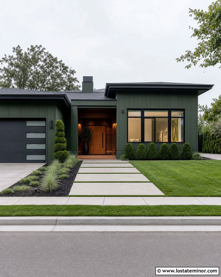 Hunter Green House With Grass Joint Walkway - 30 Hunter Green House Design With Walkway Ideas