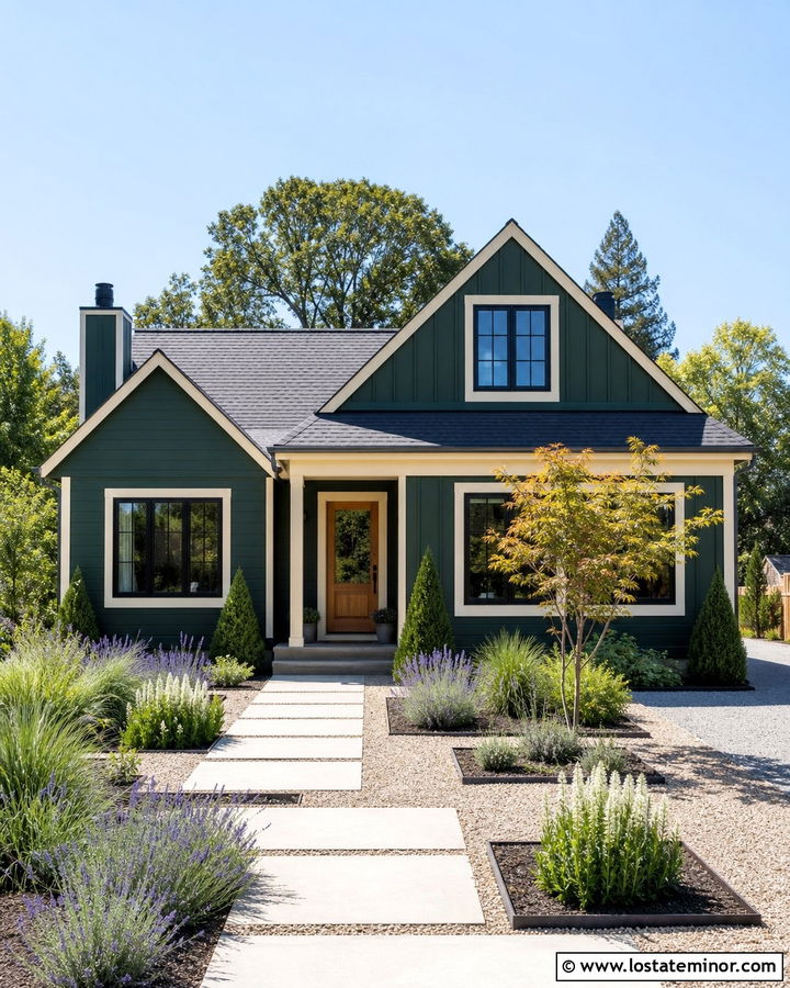 Hunter Green House With Gravel Front Yard - 30 Hunter Green House Design With Front Yard Ideas