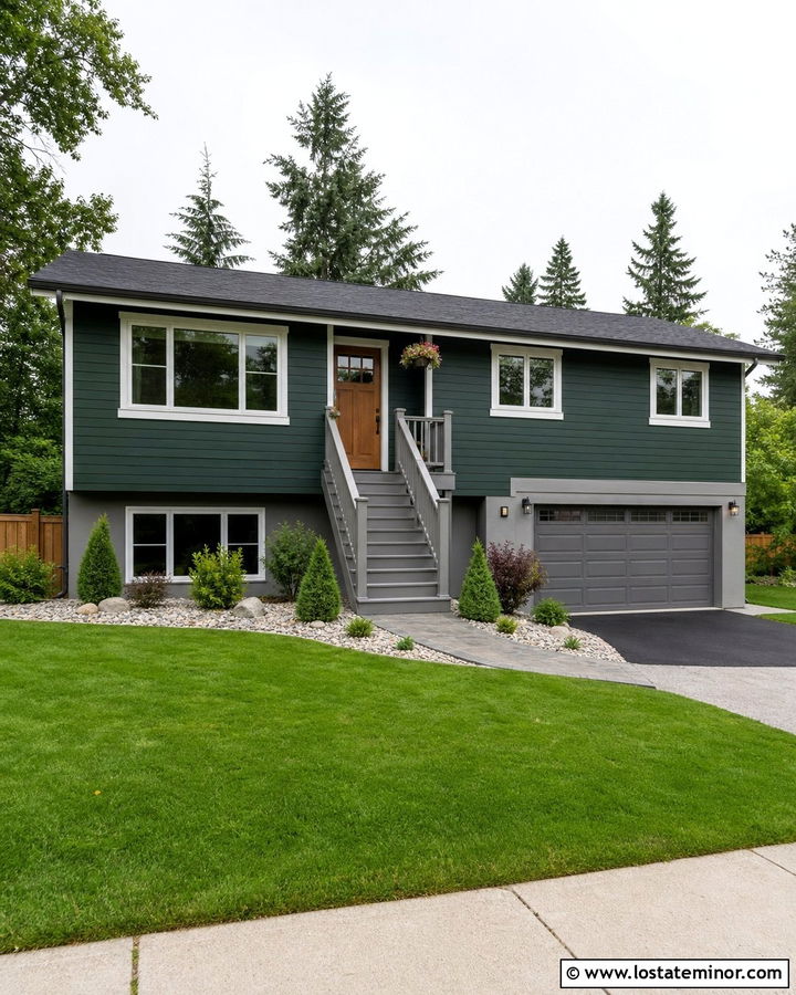 Hunter Green House With Gray Composite Railings - 30 Hunter Green House Design With Railings Ideas