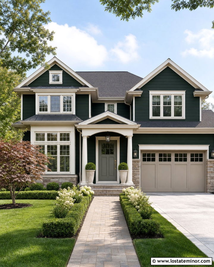 Hunter Green House With Gray Green Front Door - 30 Hunter Green House Design With Front Door Ideas