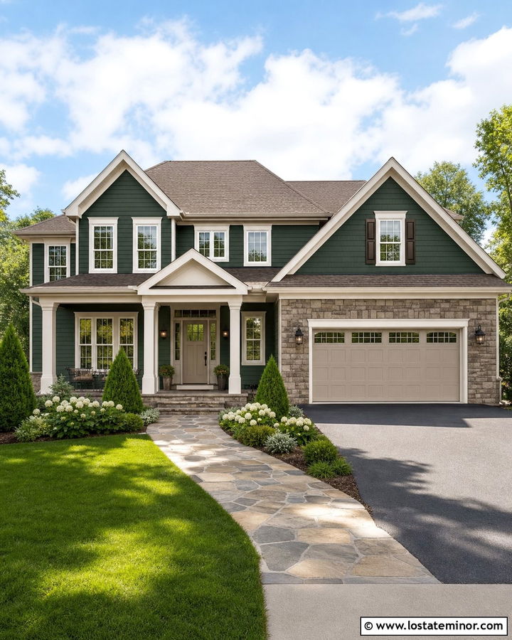 Hunter Green House With Greige Entry Door - 30 Hunter Green House Design With Entry Door Ideas