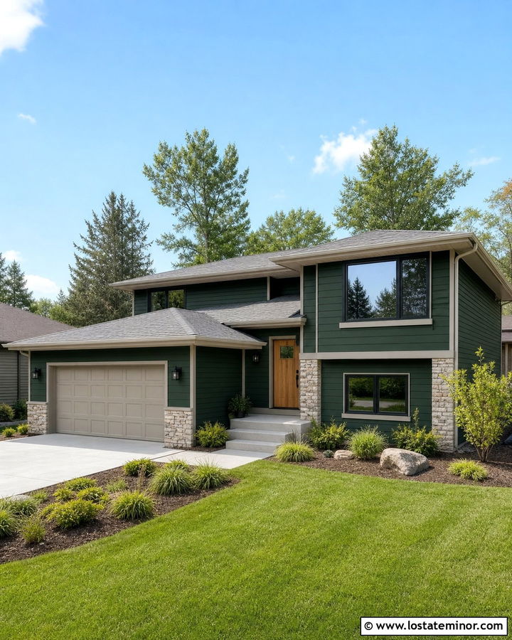 Hunter Green House With Greige Garage Door - 30 Hunter Green House Design With Garage Door Ideas