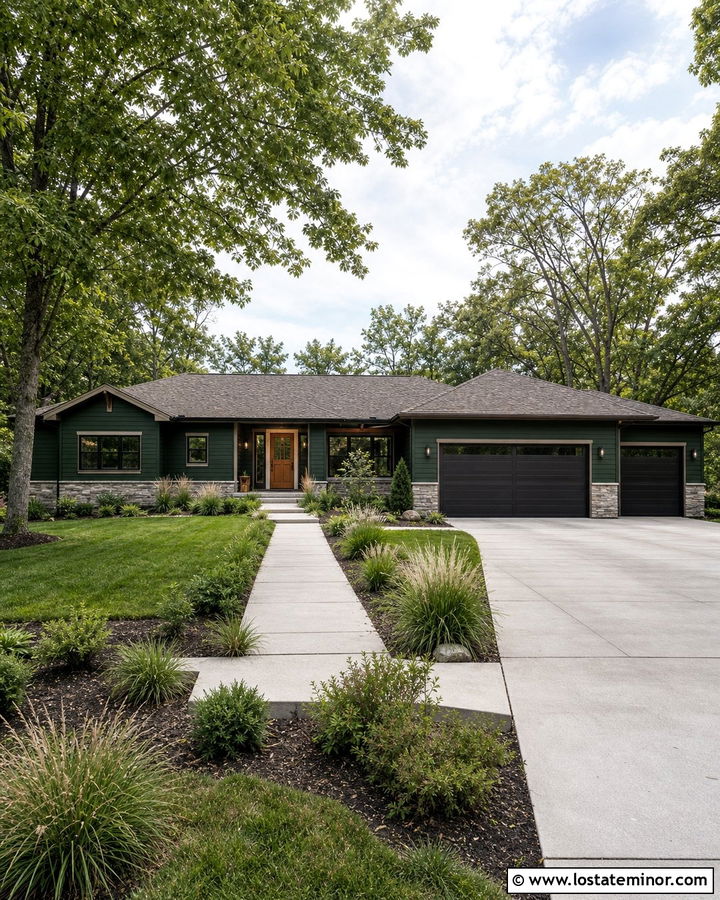 Hunter Green House With Greige Trim - 30 Hunter Green House Design With Accents Ideas