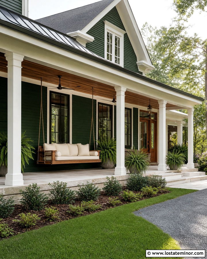 Hunter Green House With Hanging Bed Swing - 30 Hunter Green House Design With Swing Ideas