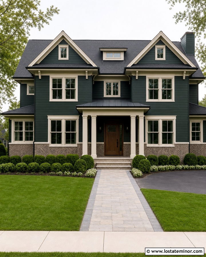 Hunter Green House With Herringbone Brick Wainscoting - 30 Hunter Green House Design With Wainscoting Ideas