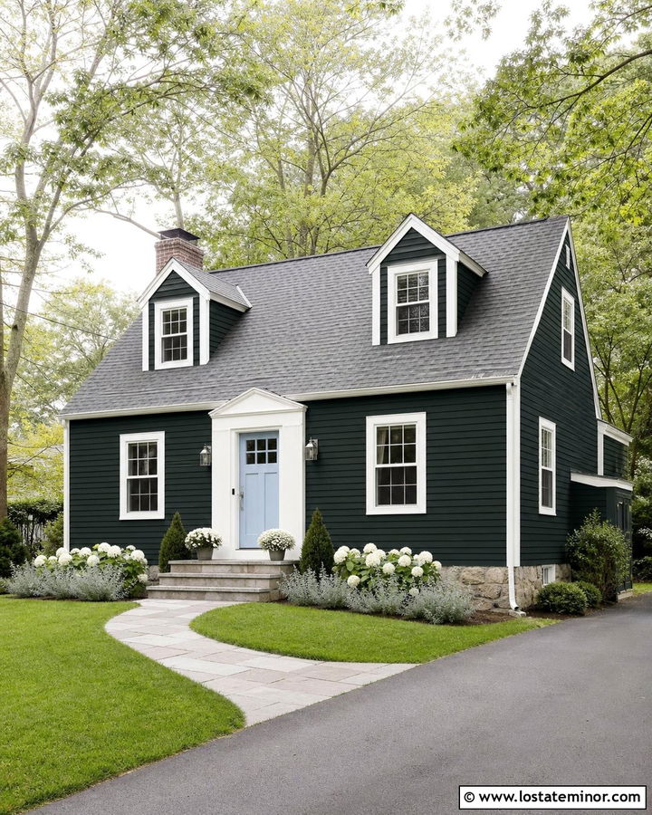Hunter Green House With Light Blue Entry Door - 30 Hunter Green House Design With Entry Door Ideas