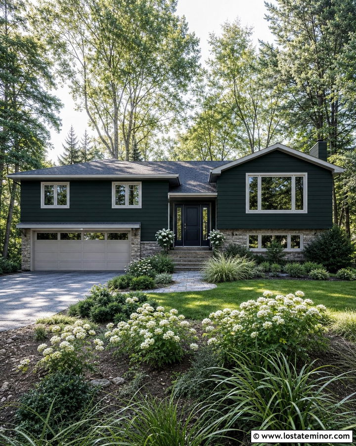 Hunter Green House With Light Gray Garage Door - 30 Hunter Green House Design With Garage Door Ideas