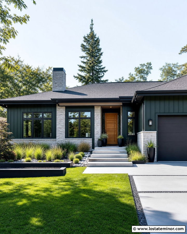 Hunter Green House With Light Gray Stone - 30 Hunter Green House Design With Accents Ideas