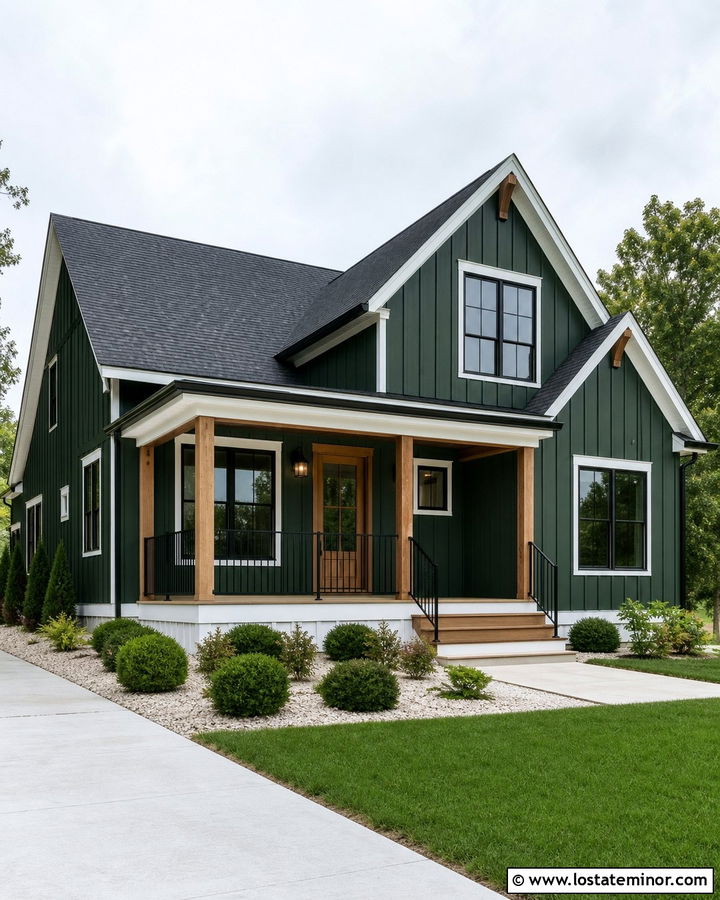 Hunter Green House With Light Oak Composite Deck - 30 Hunter Green House Design With Deck Ideas