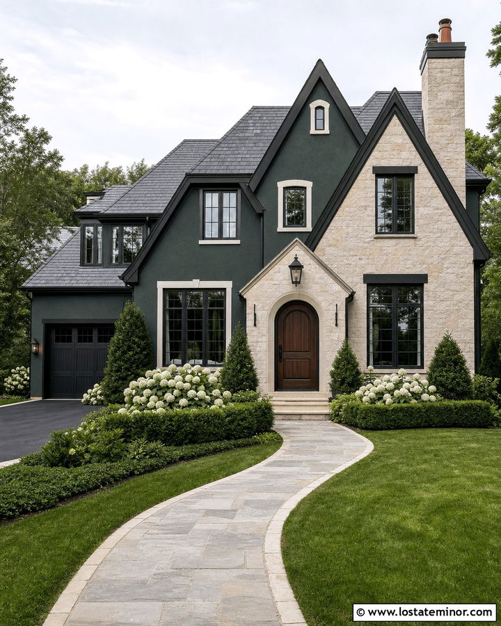 Hunter Green House With Limestone Accents - 30 Hunter Green House Design With Accents Ideas