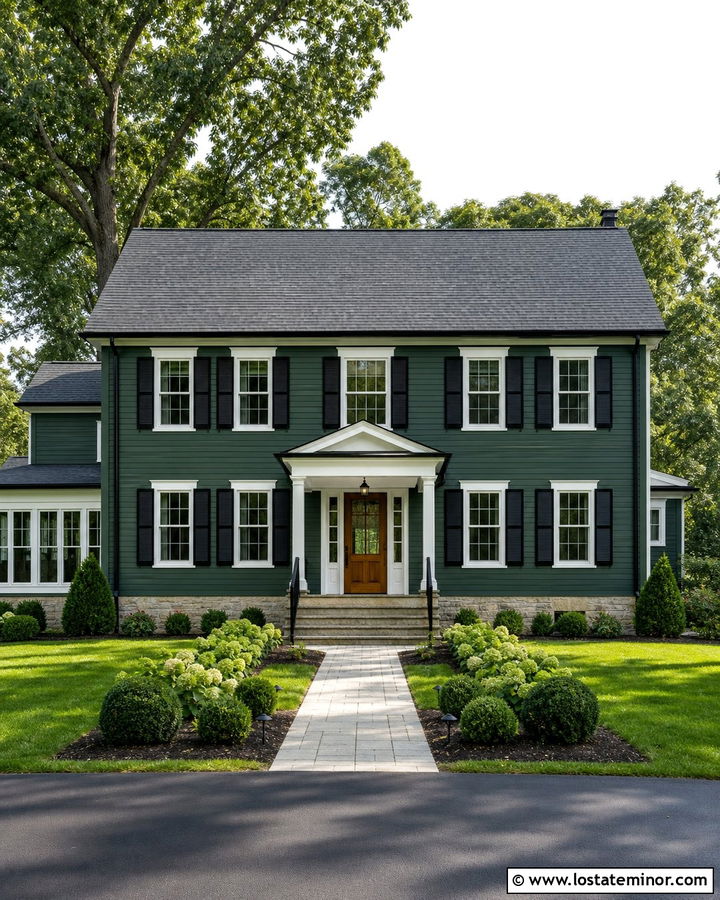 Hunter Green House With Louvered Black Shutters - 30 Hunter Green House Design With Shutters Ideas