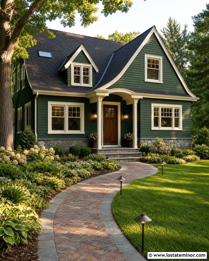 Hunter Green House With Low Voltage Walkway Lights - 30 Hunter Green House Design With Lighting Ideas