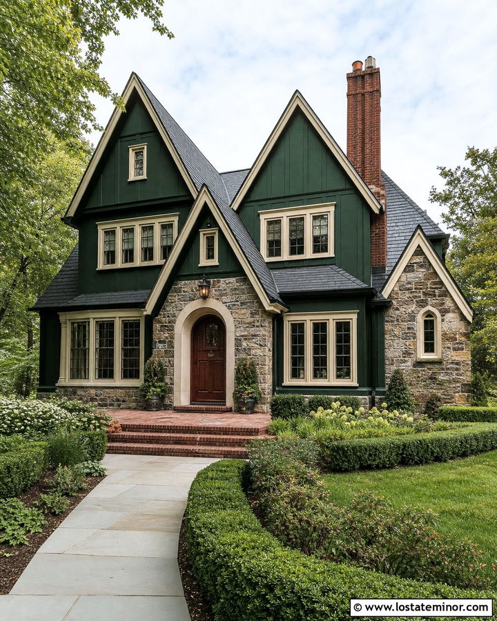 Hunter Green House With Mahogany Entry Door - 30 Hunter Green House Design With Entry Door Ideas