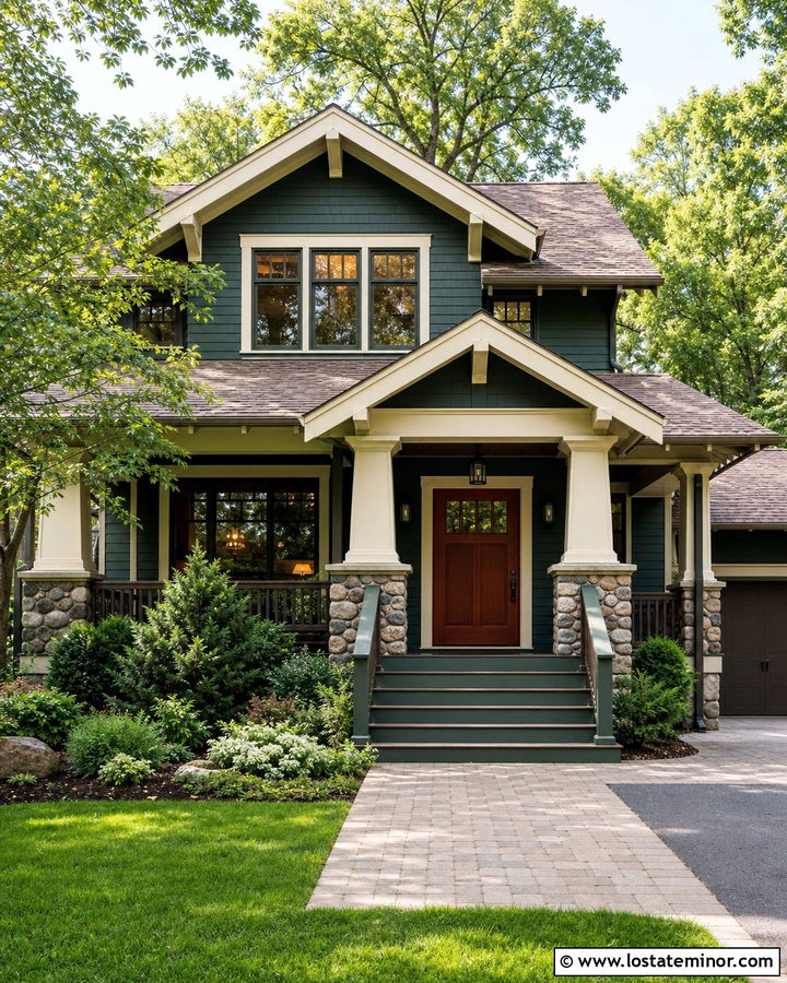 Hunter Green House With Mahogany Front Door - 30 Hunter Green House Design With Front Door Ideas