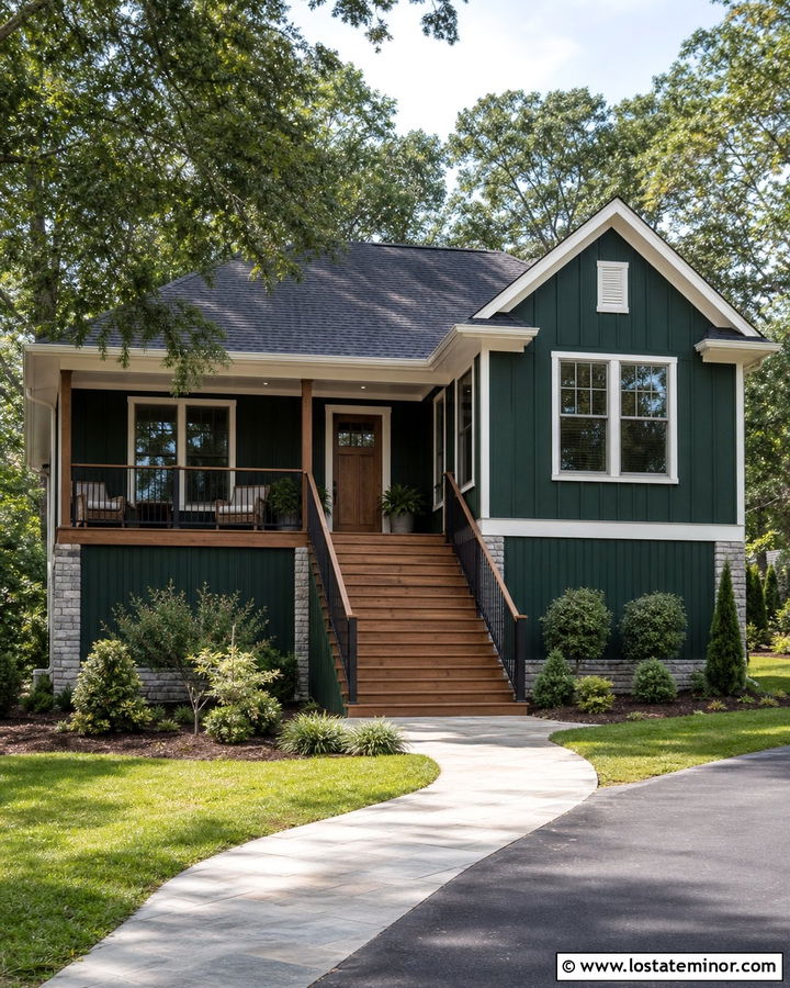 Hunter Green House With Matching Green Deck Skirting - 30 Hunter Green House Design With Deck Ideas