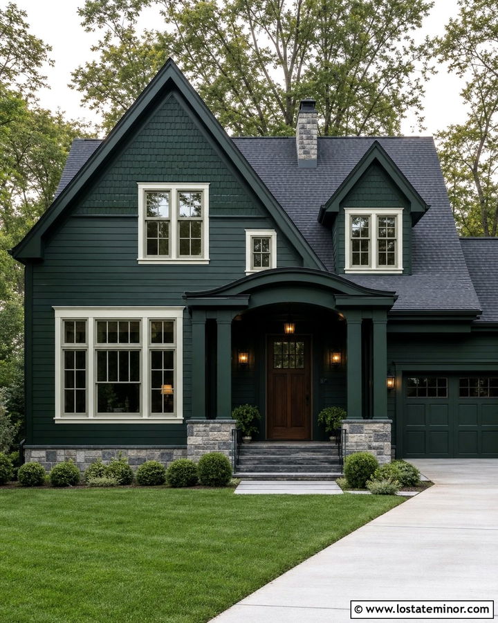 Hunter Green House With Matching Green Dormers - 30 Hunter Green House Design With Dormers Ideas