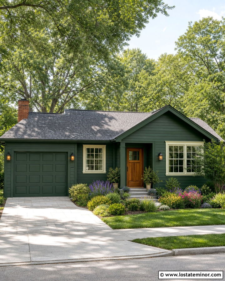 Hunter Green House With Matching Green Garage Door - 30 Hunter Green House Design With Garage Door Ideas