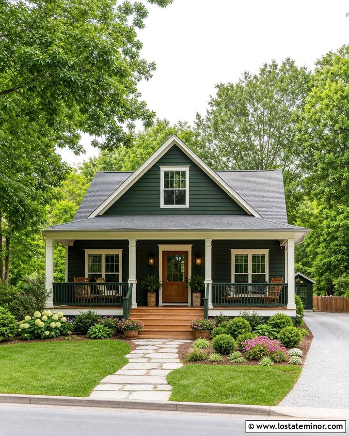 Hunter Green House With Matching Green Railings - 30 Hunter Green House Design With Railings Ideas
