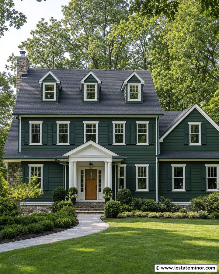 Hunter Green House With Matching Green Shutters - 30 Hunter Green House Design With Shutters Ideas