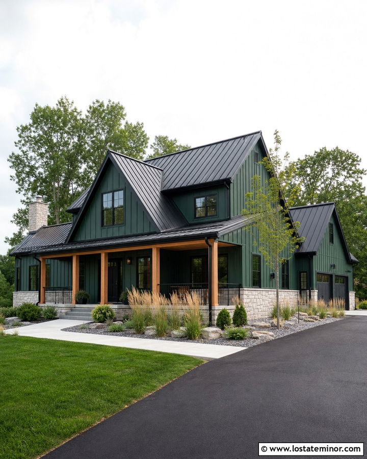 Hunter Green House With Metal Gable Roofs - 30 Hunter Green House Design With Gables Ideas