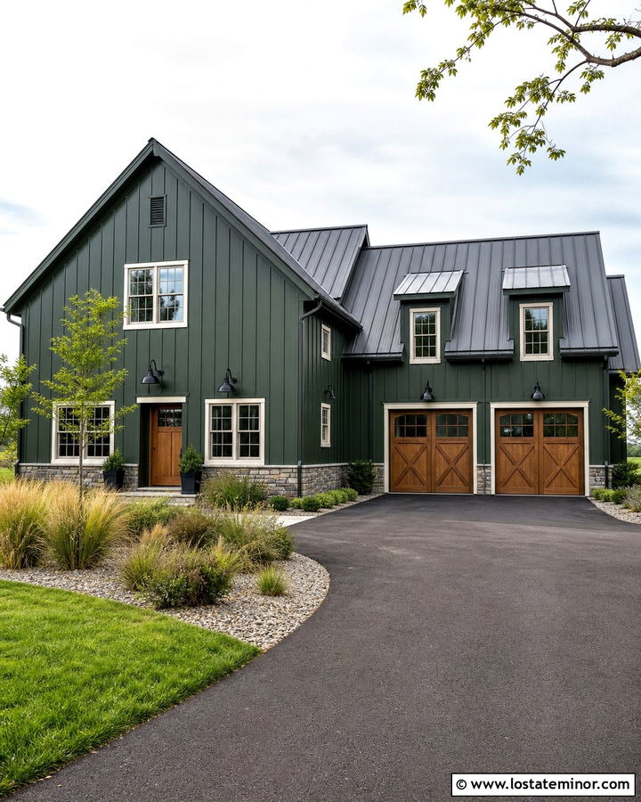 Hunter Green House With Metal Roof And Industrial Lights - 30 Hunter Green House Design With Light Fixtures Ideas