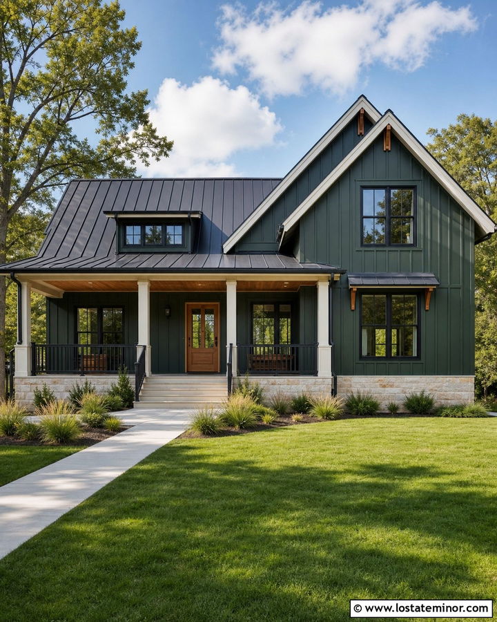 Hunter Green House With Metal Roof - 30 Hunter Green House Design With Accents Ideas
