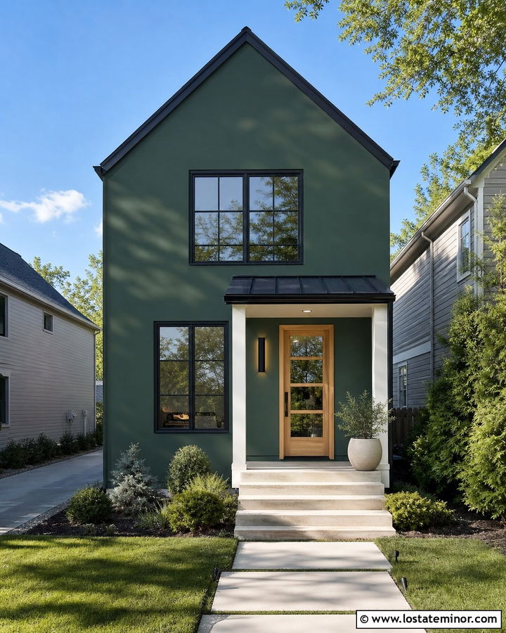 Hunter Green House With Minimal Front Porch - 30 Hunter Green House Design With Front Porch Ideas