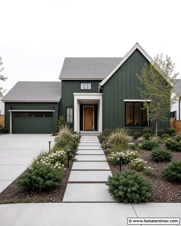Hunter Green House With Minimal Front Yard - 30 Hunter Green House Design With Front Yard Ideas