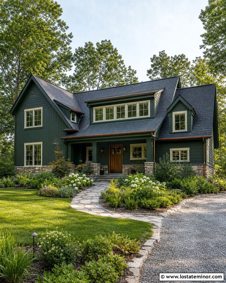 Hunter Green House With Mixed Dormer Shapes - 30 Hunter Green House Design With Dormers Ideas