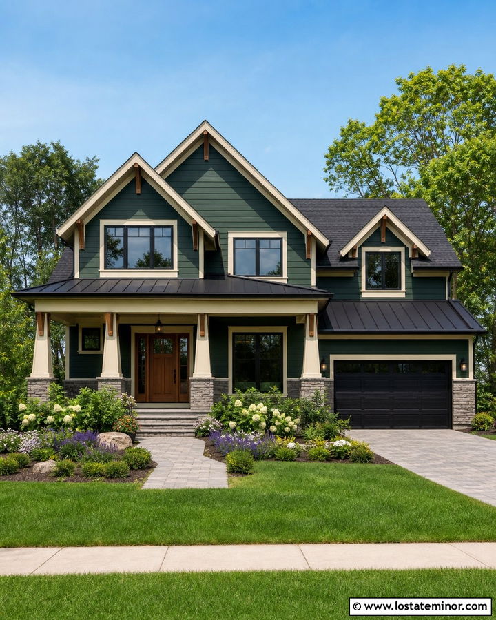 Hunter Green House With Mixed Metal Roof - 30 Hunter Green House Design With Roof Ideas