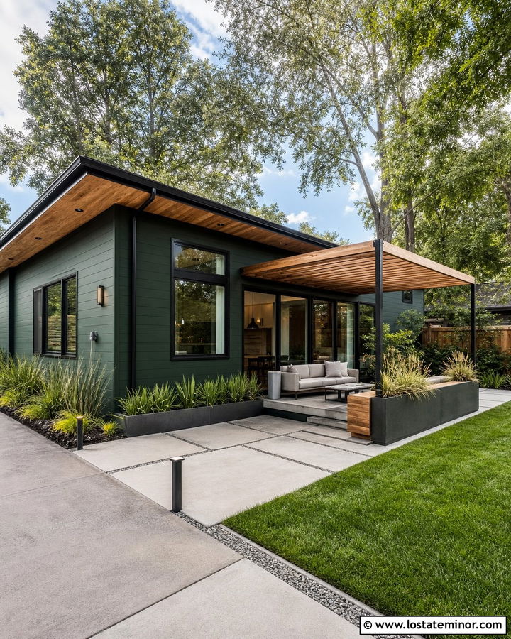 Hunter Green House With Modern Concrete Patio - 30 Hunter Green House Design With Backyard Ideas