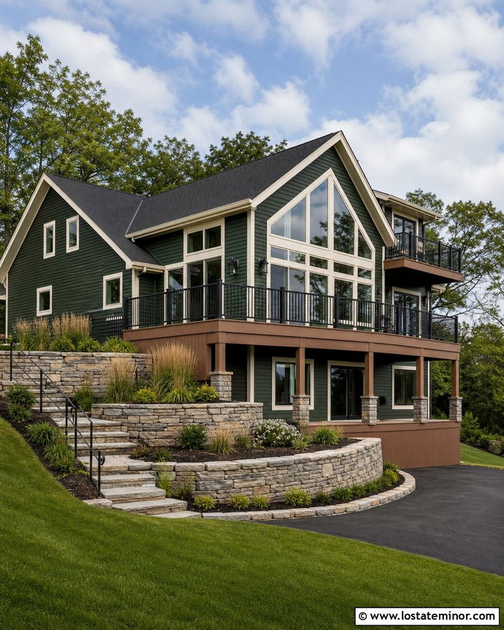Hunter Green House With Multi Level Deck - 30 Hunter Green House Design With Deck Ideas