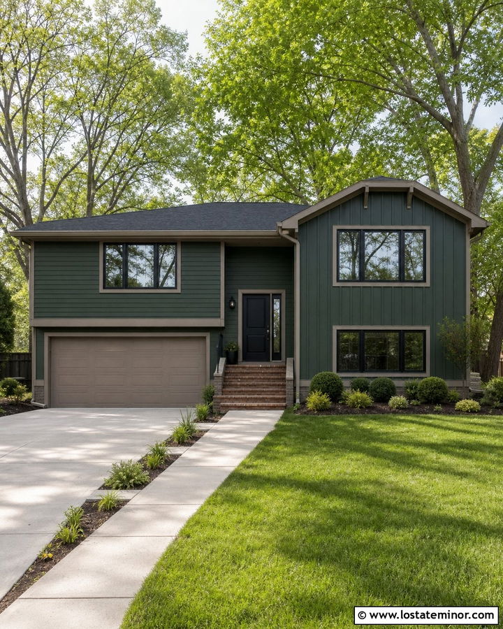 Hunter Green House With Mushroom Trim And Brick Steps - 30 Hunter Green House Design With Trim Ideas