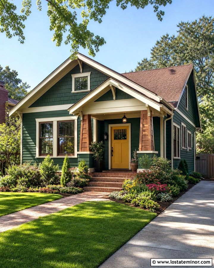 Hunter Green House With Mustard Yellow Front Door - 30 Hunter Green House Design With Front Door Ideas