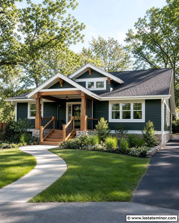 Hunter Green House With Natural Cedar Steps - 30 Hunter Green House Design With Steps Ideas