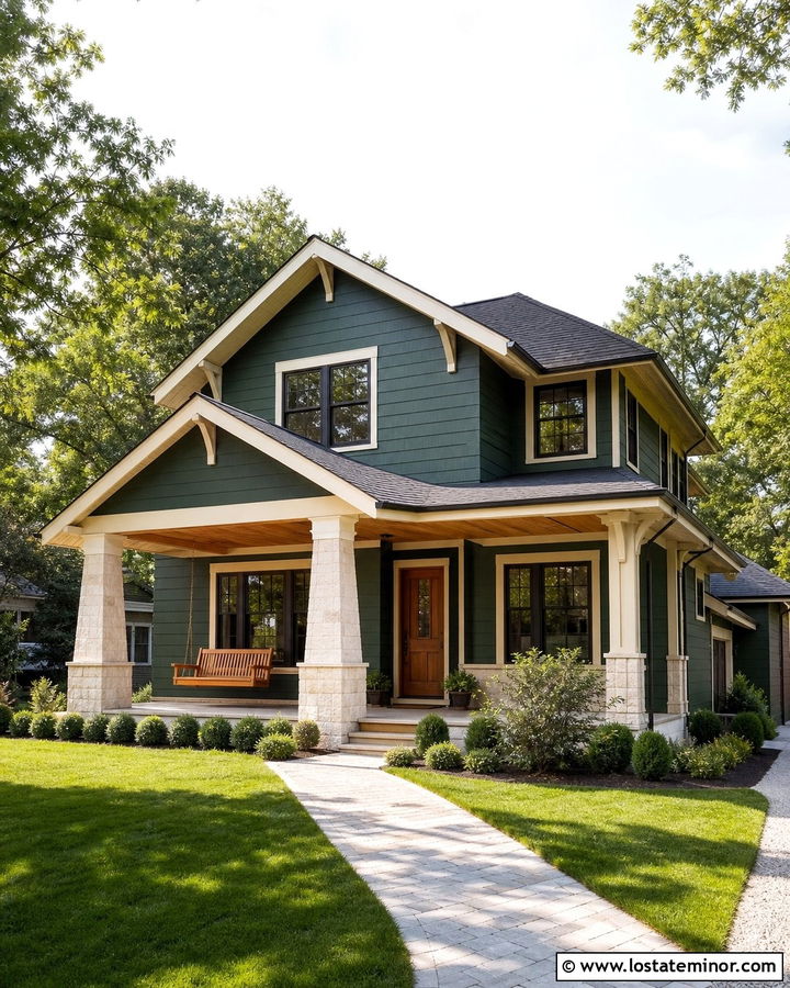 Hunter Green House With Natural Oak Swing - 30 Hunter Green House Design With Swing Ideas