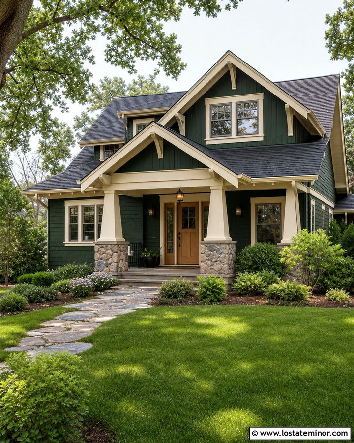 Hunter Green House With Natural Wood Front Door - 30 Hunter Green House Design With Front Door Ideas