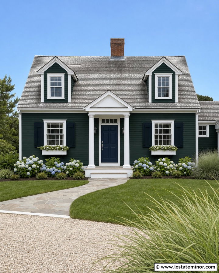 Hunter Green House With Navy Blue Front Door - 30 Hunter Green House Design With Front Door Ideas